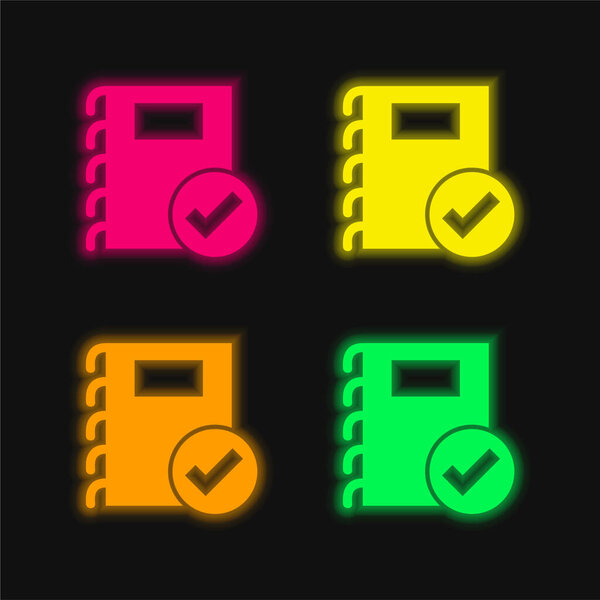 Approved Notes Symbol four color glowing neon vector icon
