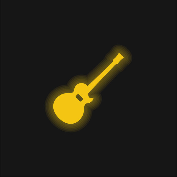 Acoustic Guitar Silhouette yellow glowing neon icon
