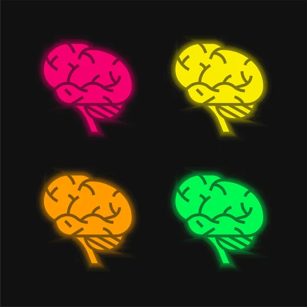 stock vector Brains four color glowing neon vector icon