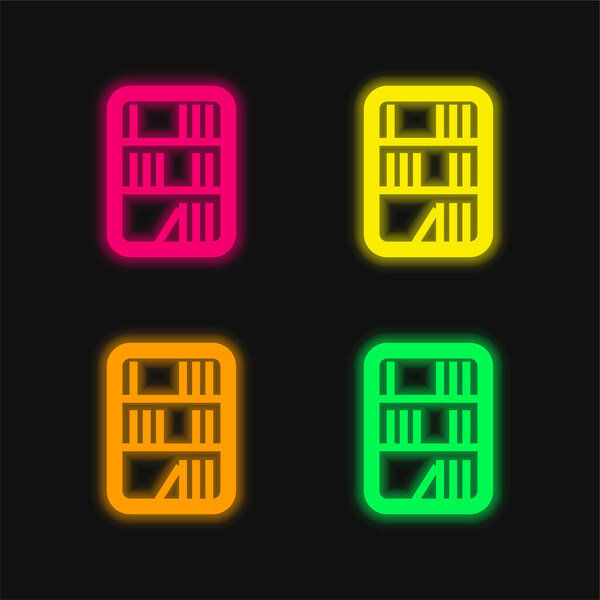 Books In A Library four color glowing neon vector icon