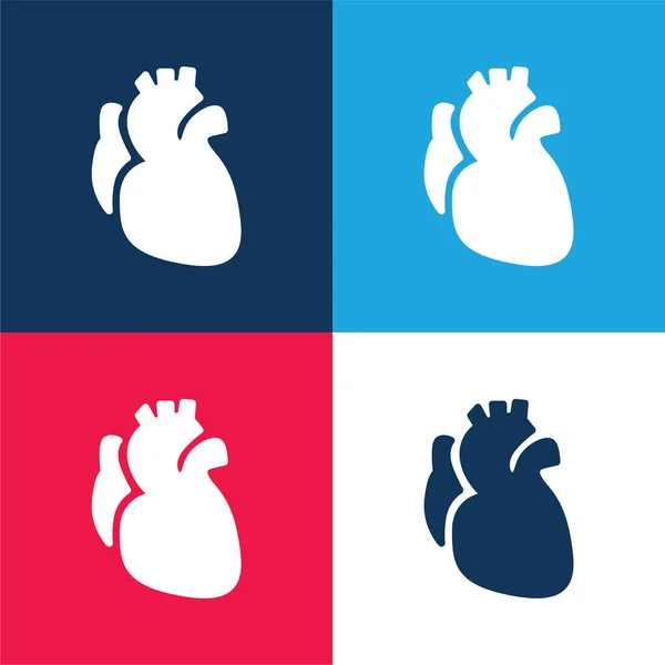 Anatomic Heart Bleu Rouge Quatre Couleurs Minimum Jeu Icônes — Image vectorielle