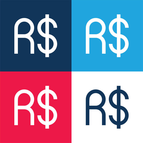 Brazilian Real blue and red four color minimal icon set
