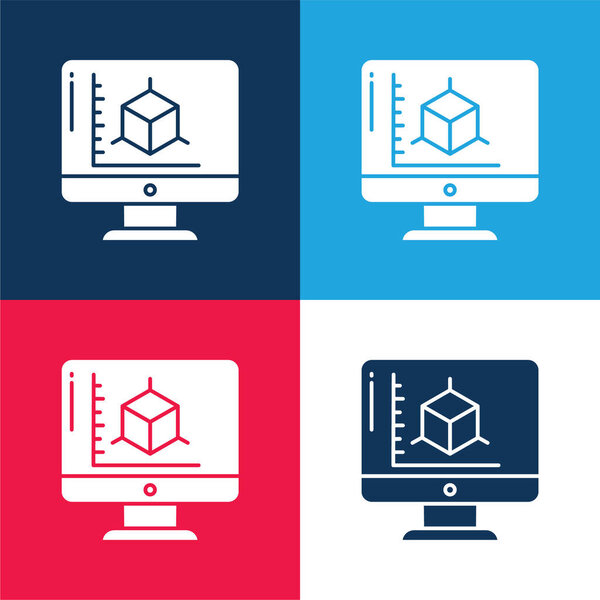 3d моделирование синий и красный четыре цвета минимальный набор значков