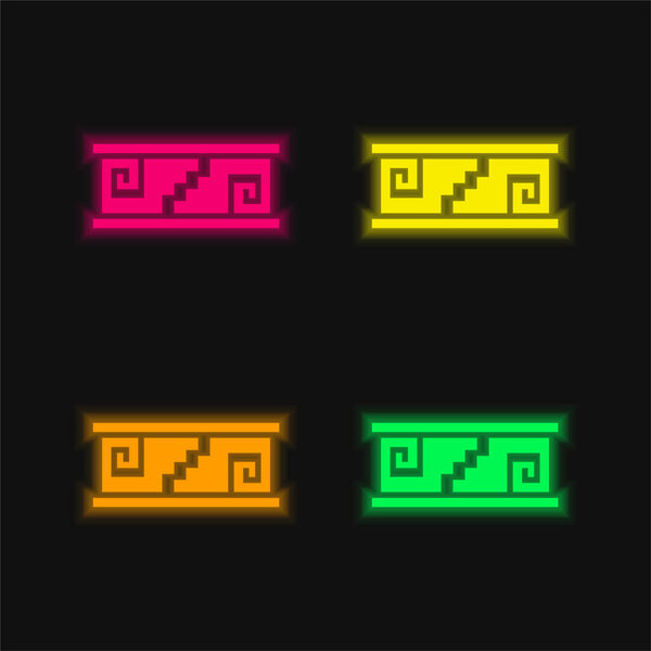 Artisanal Mosaic Of Mexico four color glowing neon vector icon