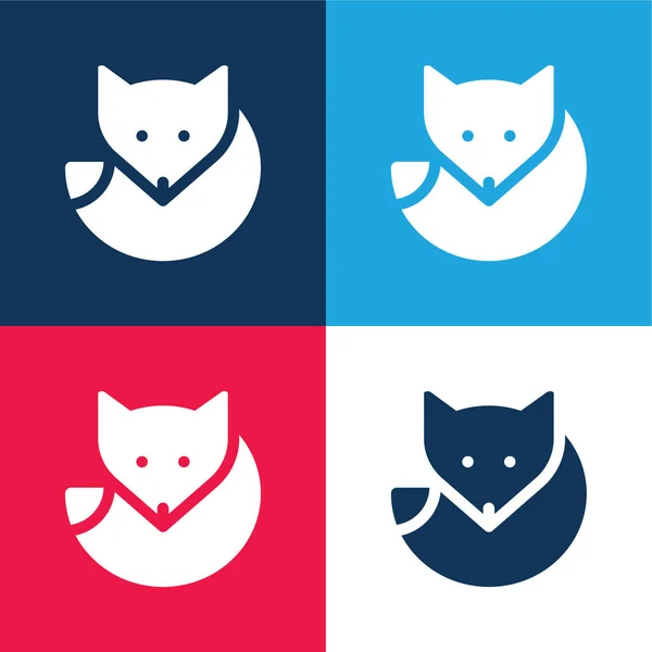 stock vector Arctic Fox blue and red four color minimal icon set