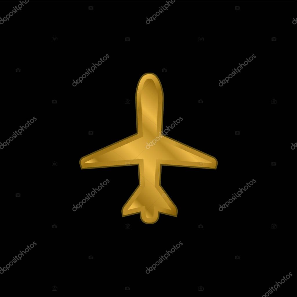 Airplane Pointing Up gold plated metalic icon or logo vector