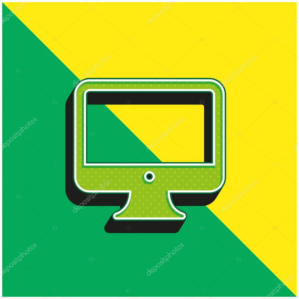 Big Computer Monitor Green and yellow modern 3d vector icon logo
