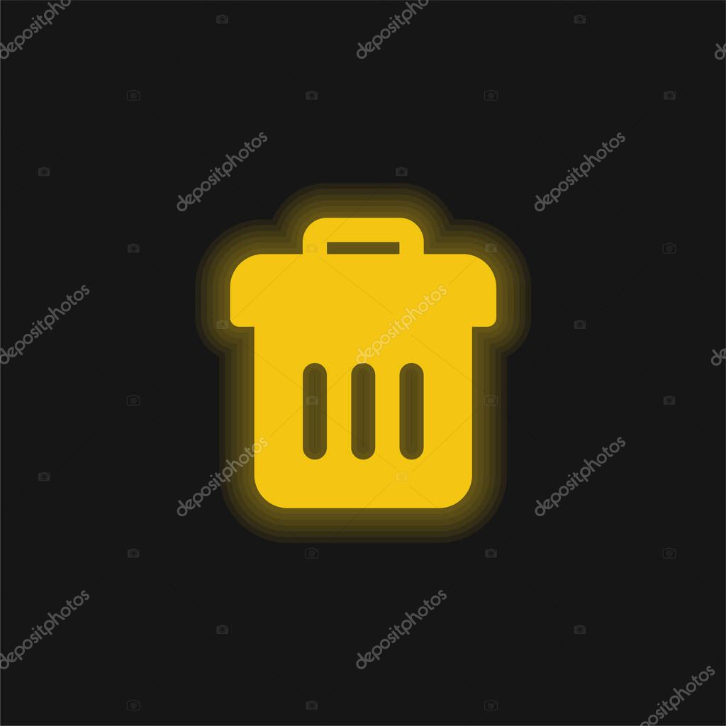 Bin yellow glowing neon icon