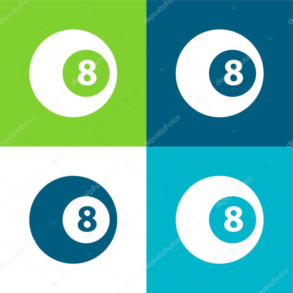 Black Eight Billiard Ball Flat four color minimal icon set