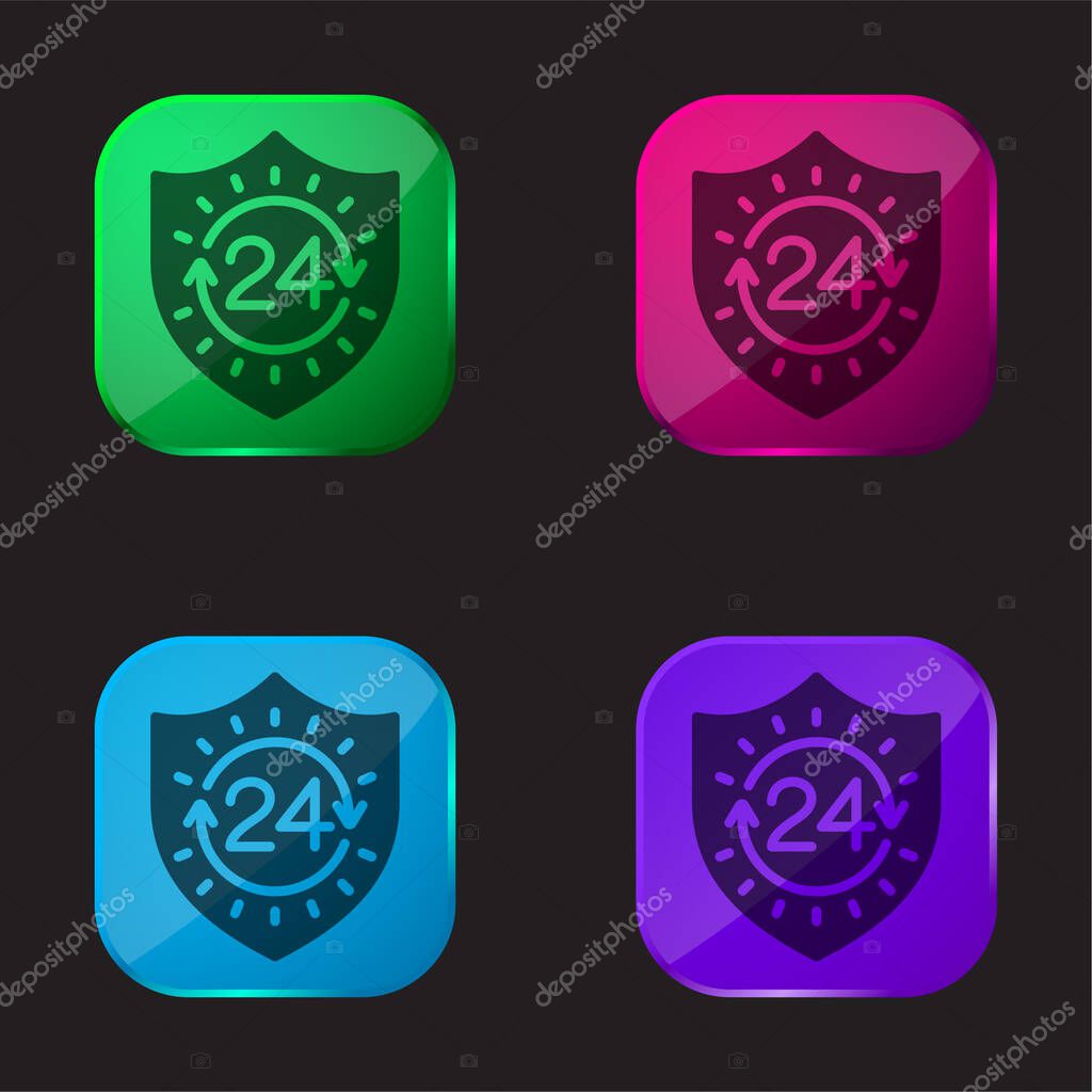 24 Hours four color glass button icon