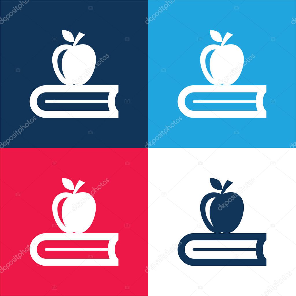 Book With Apple blue and red four color minimal icon set