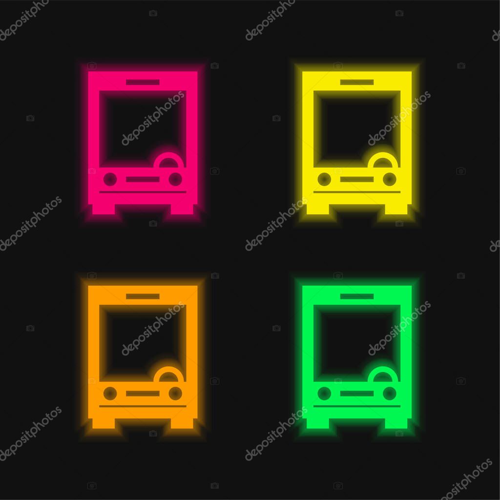 Big Bus Front four color glowing neon vector icon