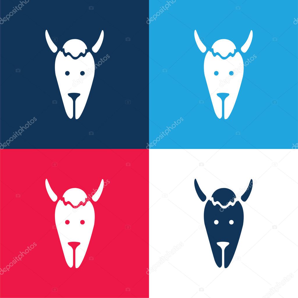 Bison Head blue and red four color minimal icon set