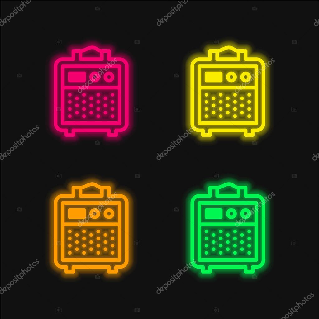 Amplifier four color glowing neon vector icon