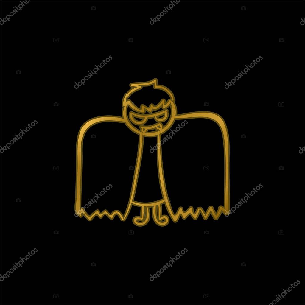 Boy With Halloween Winged Costume gold plated metalic icon or logo vector