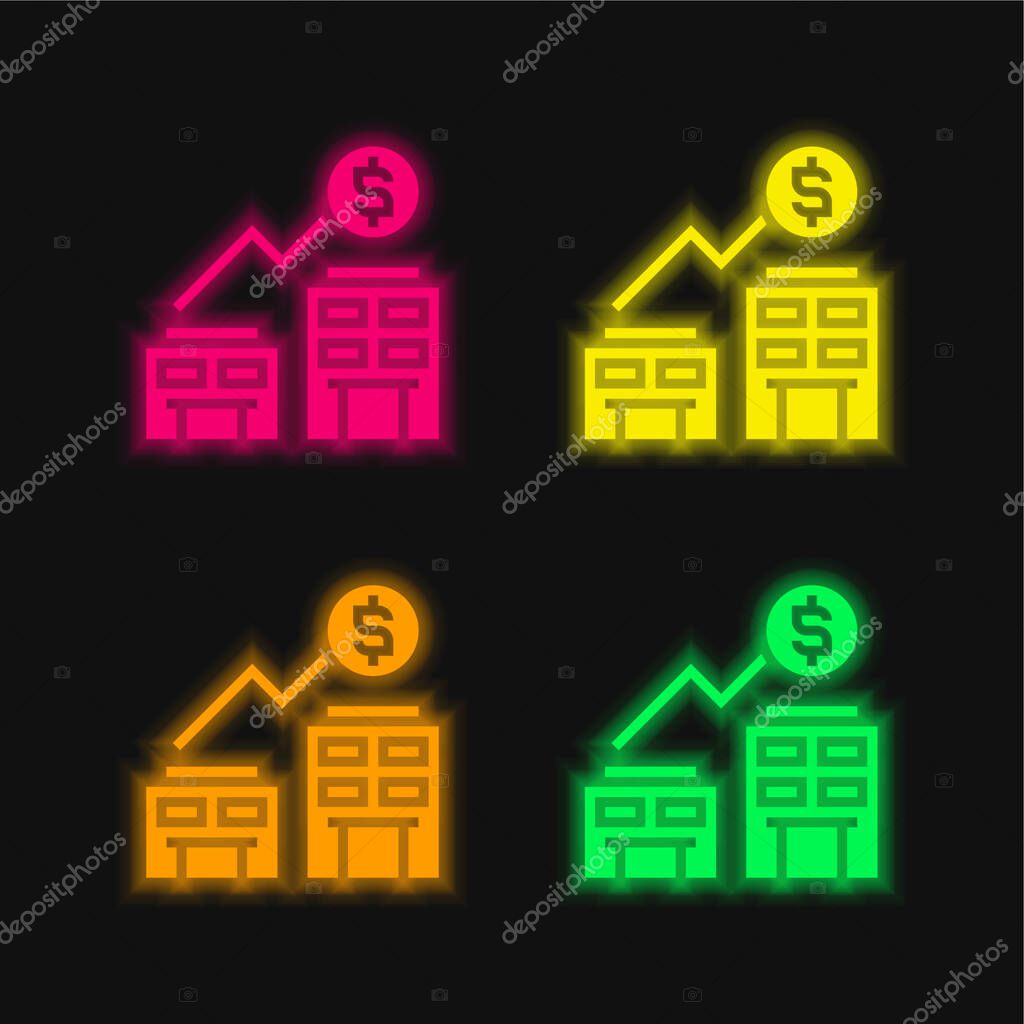 Acquisition four color glowing neon vector icon