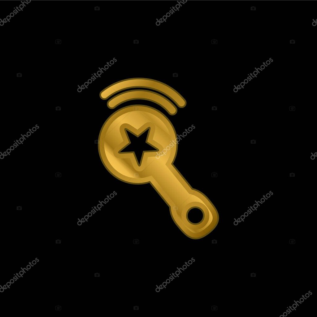 Baby Rattle Sound With A Star Design gold plated metalic icon or logo vector