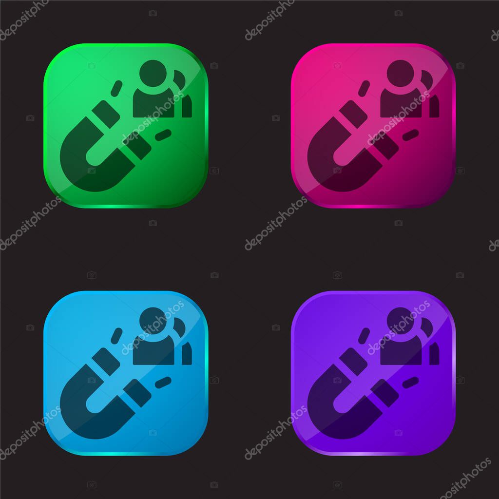Attract Customers four color glass button icon