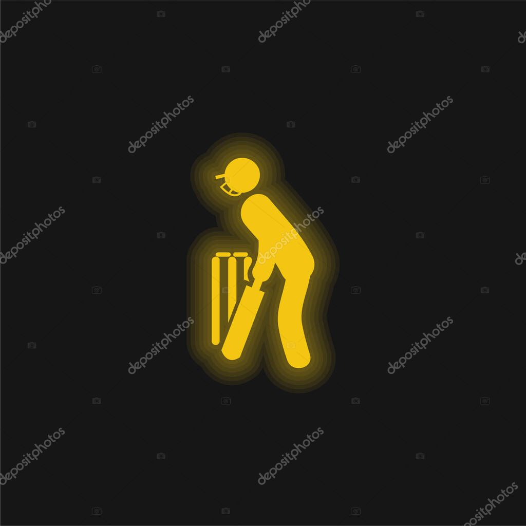 Bats Man yellow glowing neon icon