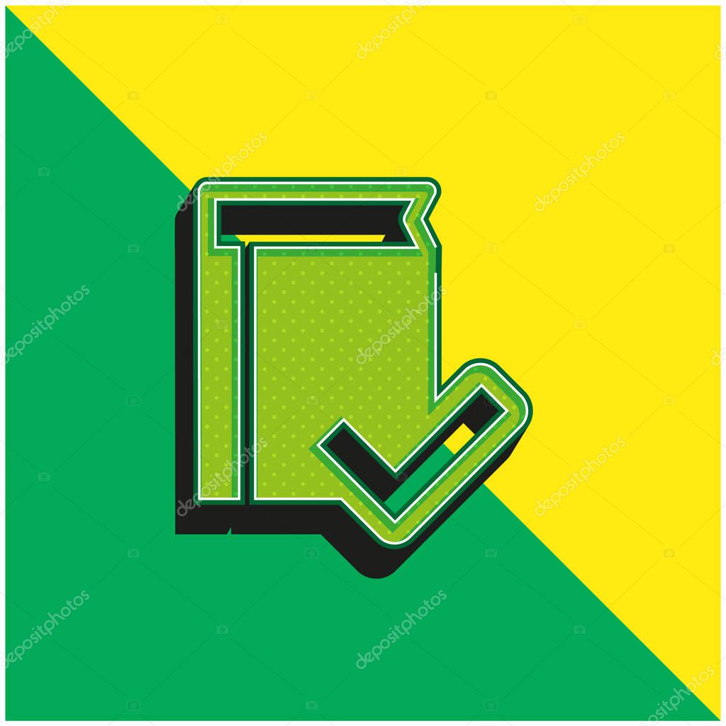 Book Verification Interface Symbol Green and yellow modern 3d vector icon logo