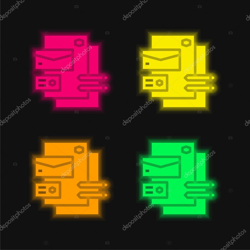 Branding four color glowing neon vector icon