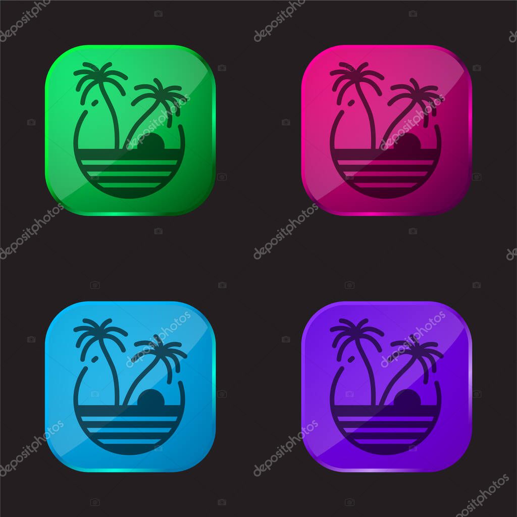 Beach four color glass button icon