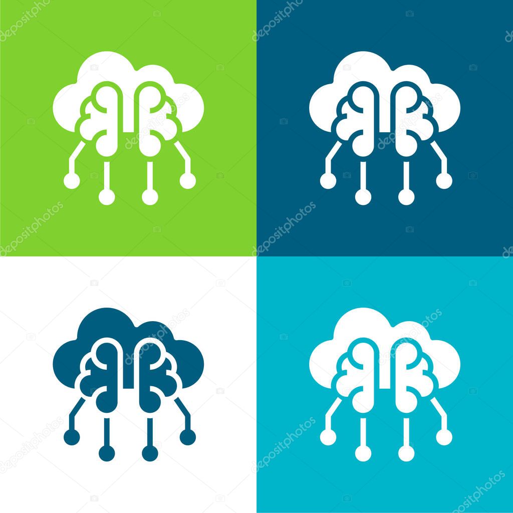 Brain Flat four color minimal icon set