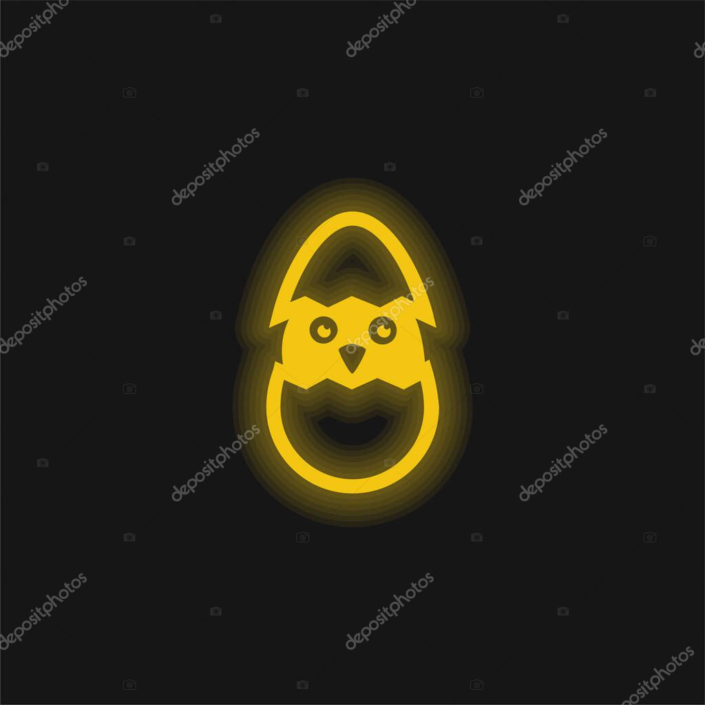 Bird In Broken Egg yellow glowing neon icon