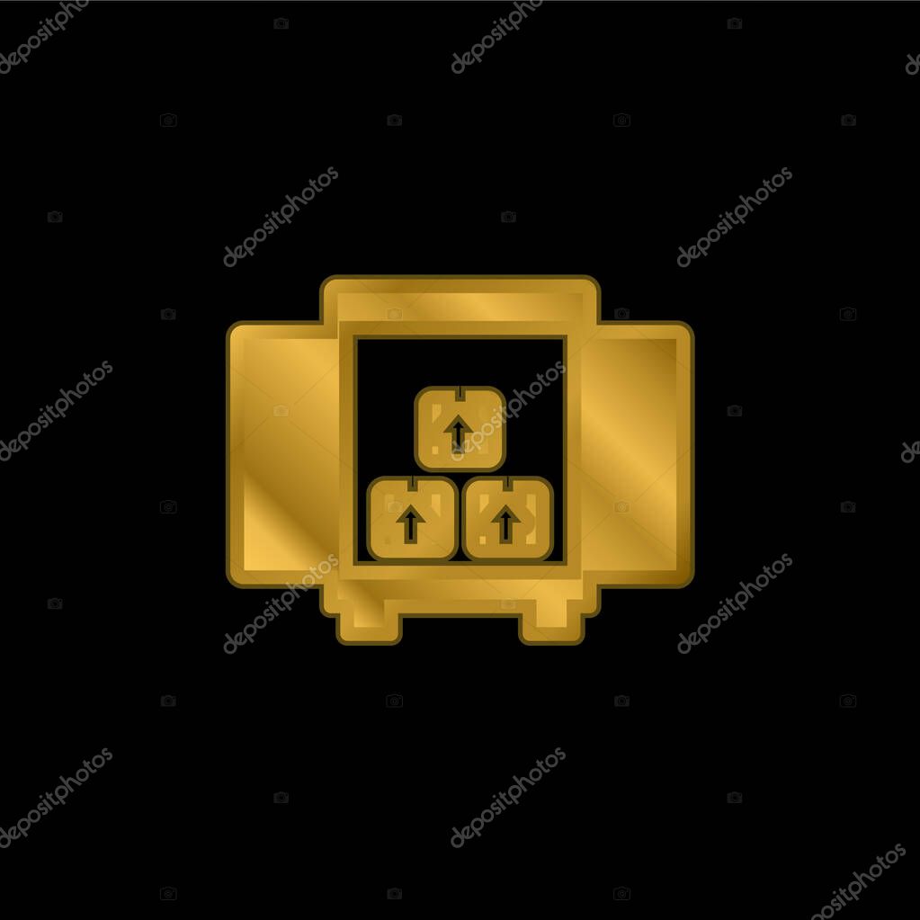 Boxes Storage For Delivery Inside A Truck Box From Back View gold plated metalic icon or logo vector