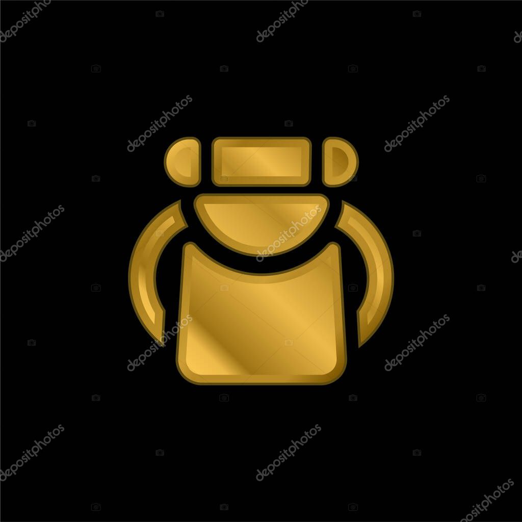 Backpack gold plated metalic icon or logo vector