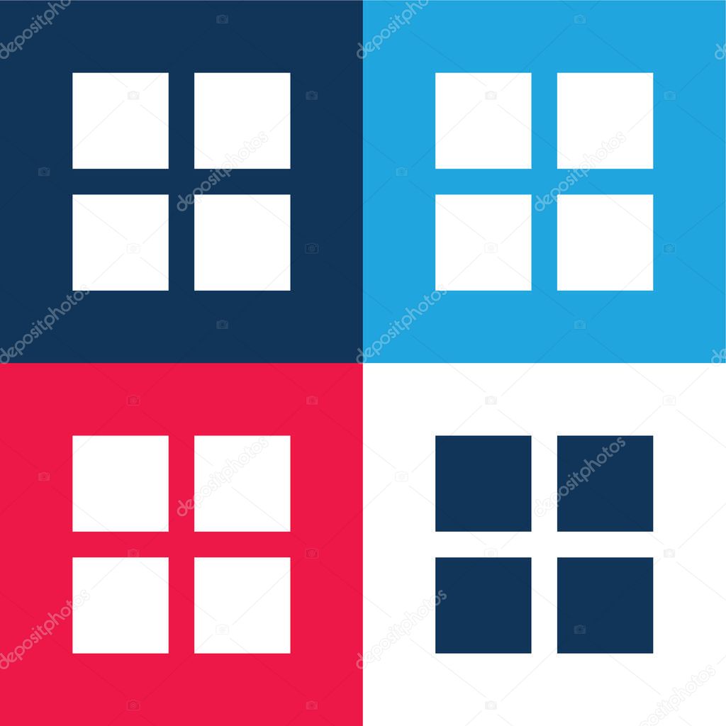 4 Black Squares blue and red four color minimal icon set