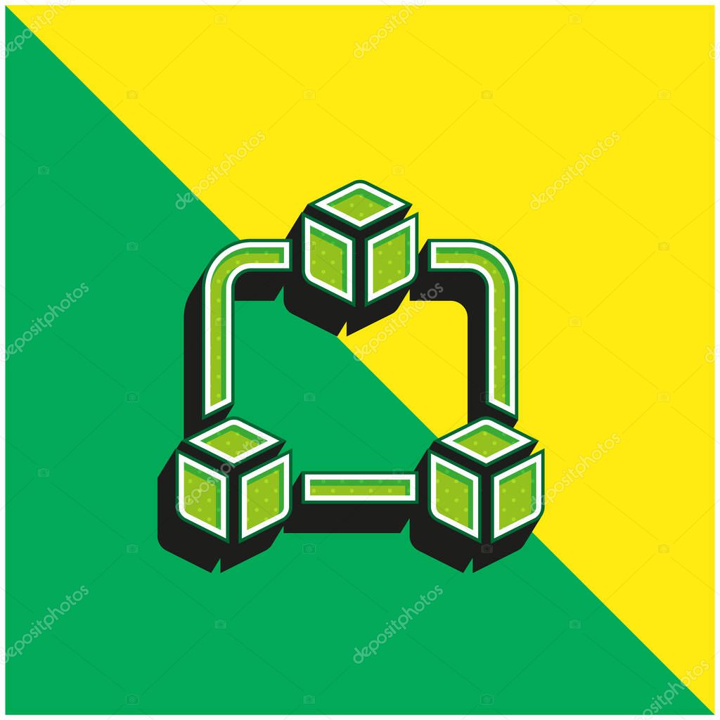 Blockchain Green and yellow modern 3d vector icon logo