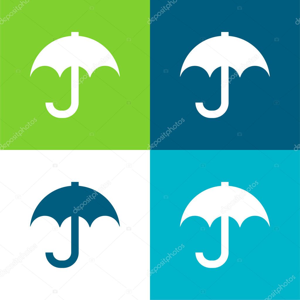 Black Umbrella For Rain Flat four color minimal icon set