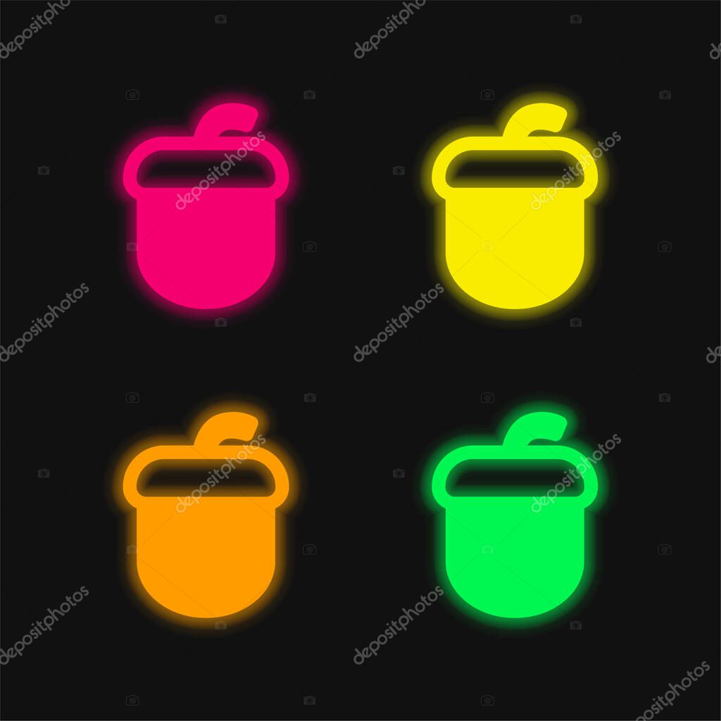 Acorn four color glowing neon vector icon