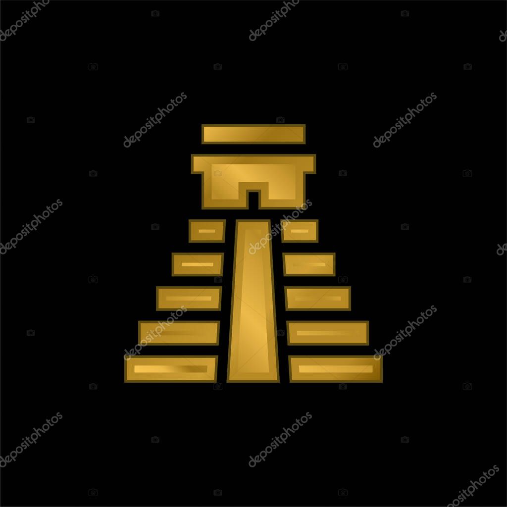 Aztec Pyramid gold plated metalic icon or logo vector