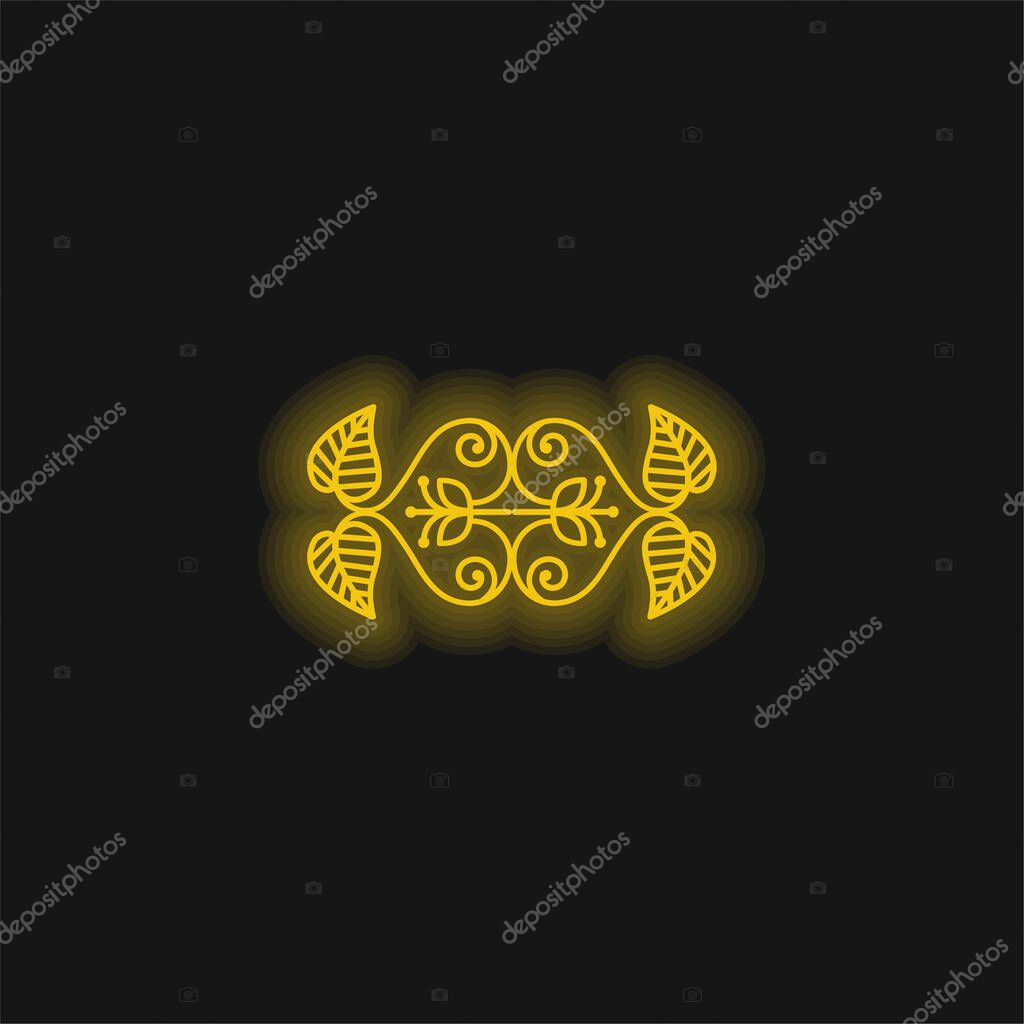 Beautiful Floral Design yellow glowing neon icon