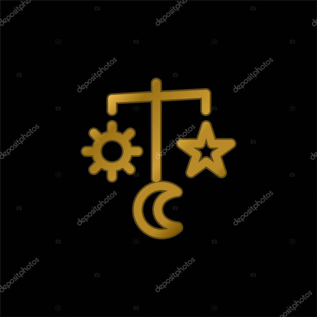 Baby Mobile Toy With Hanging Space Shapes gold plated metalic icon or logo vector