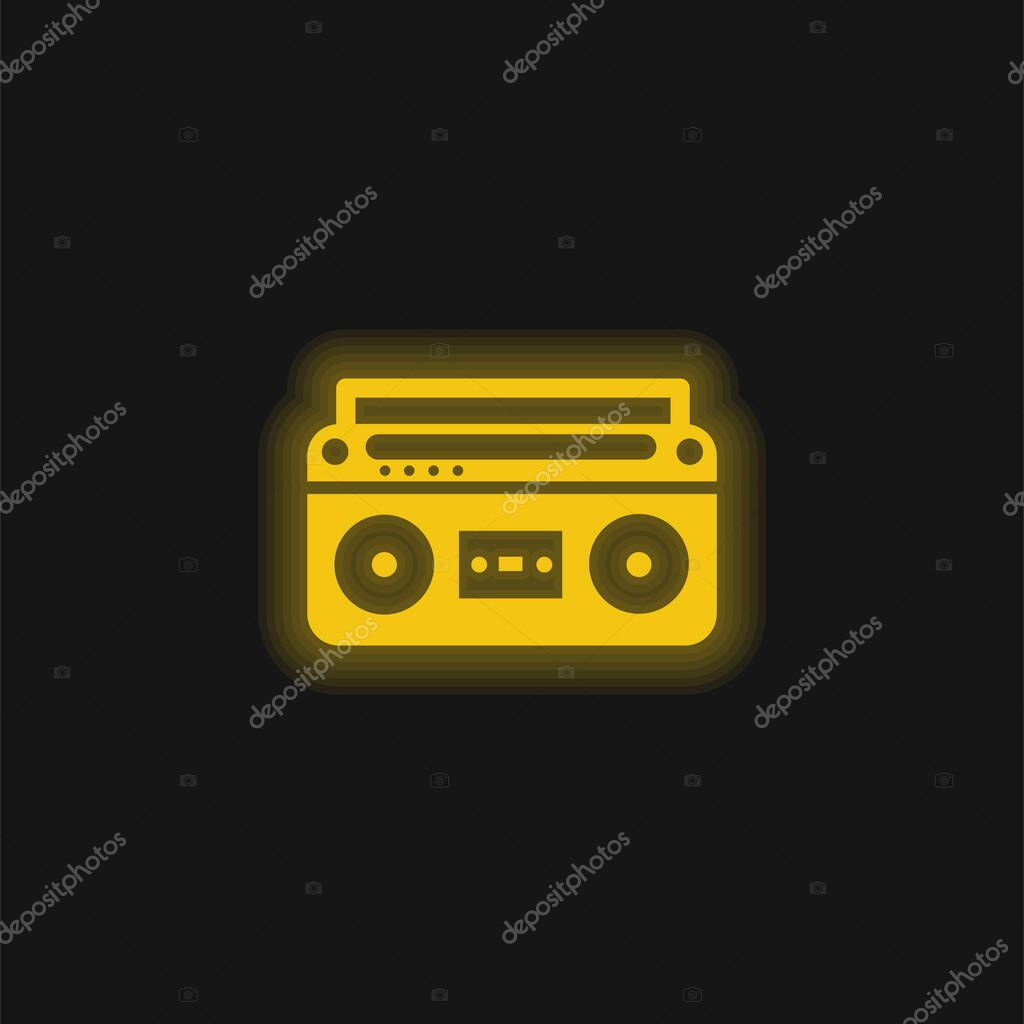 Boom Box With Controls And Settings yellow glowing neon icon
