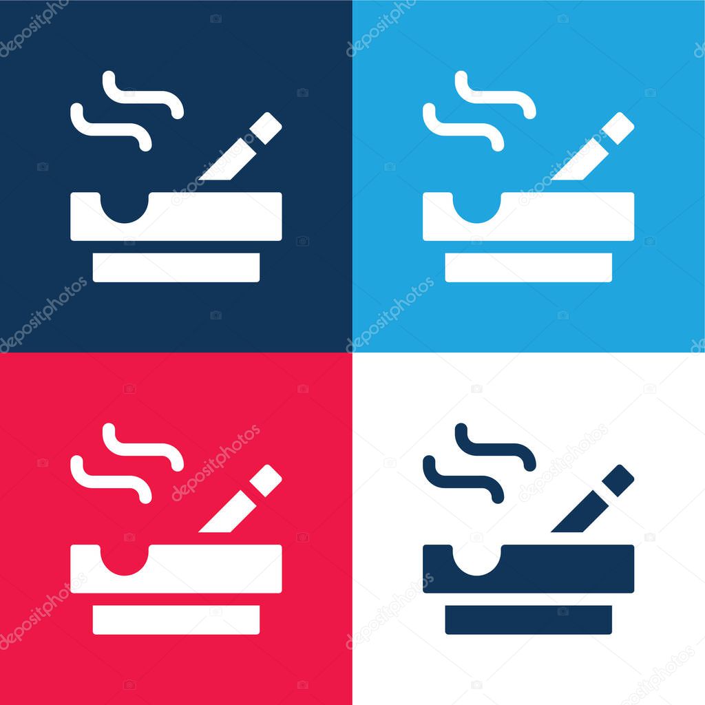Ashtray blue and red four color minimal icon set