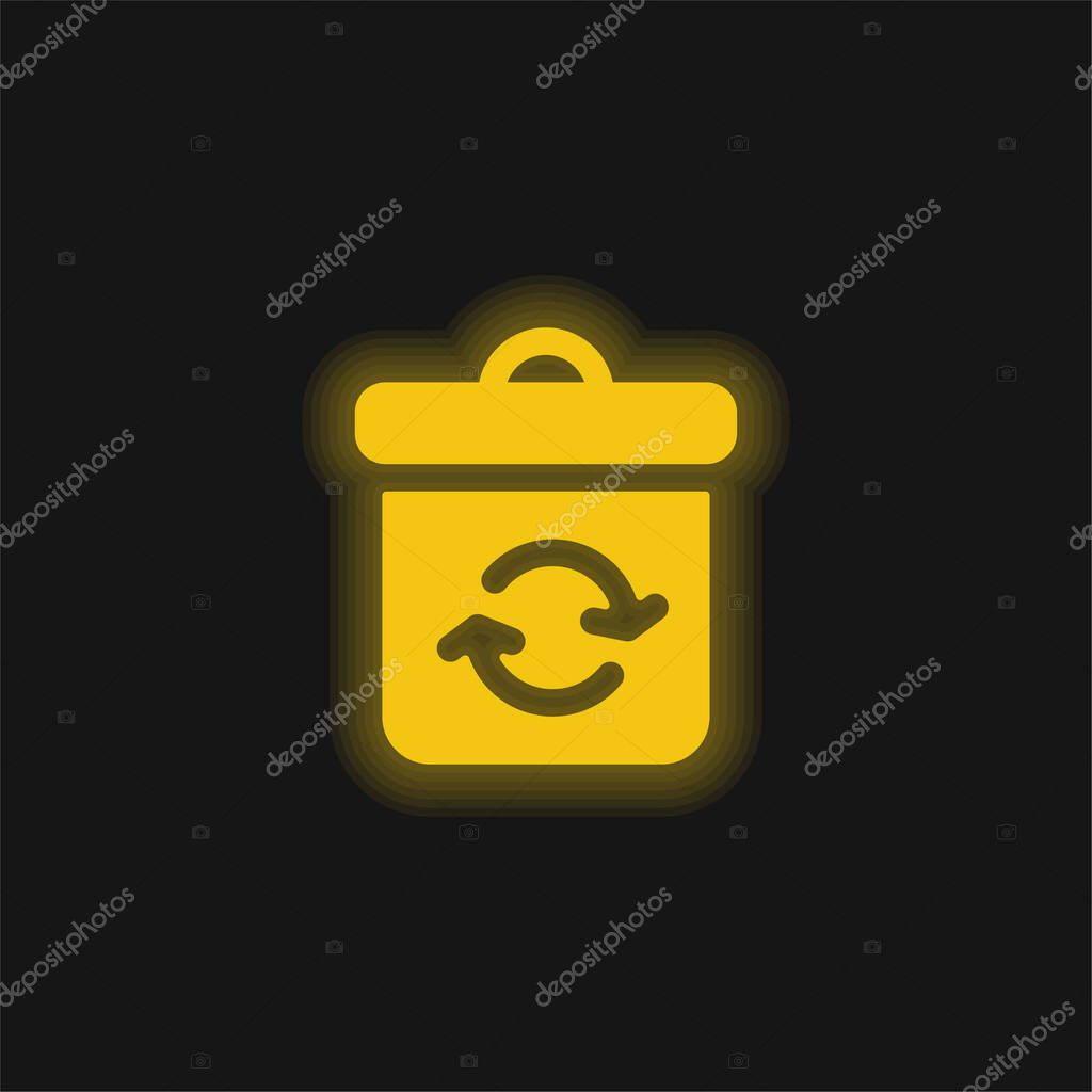 Bin yellow glowing neon icon