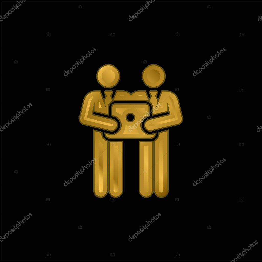 Brainstorming gold plated metalic icon or logo vector