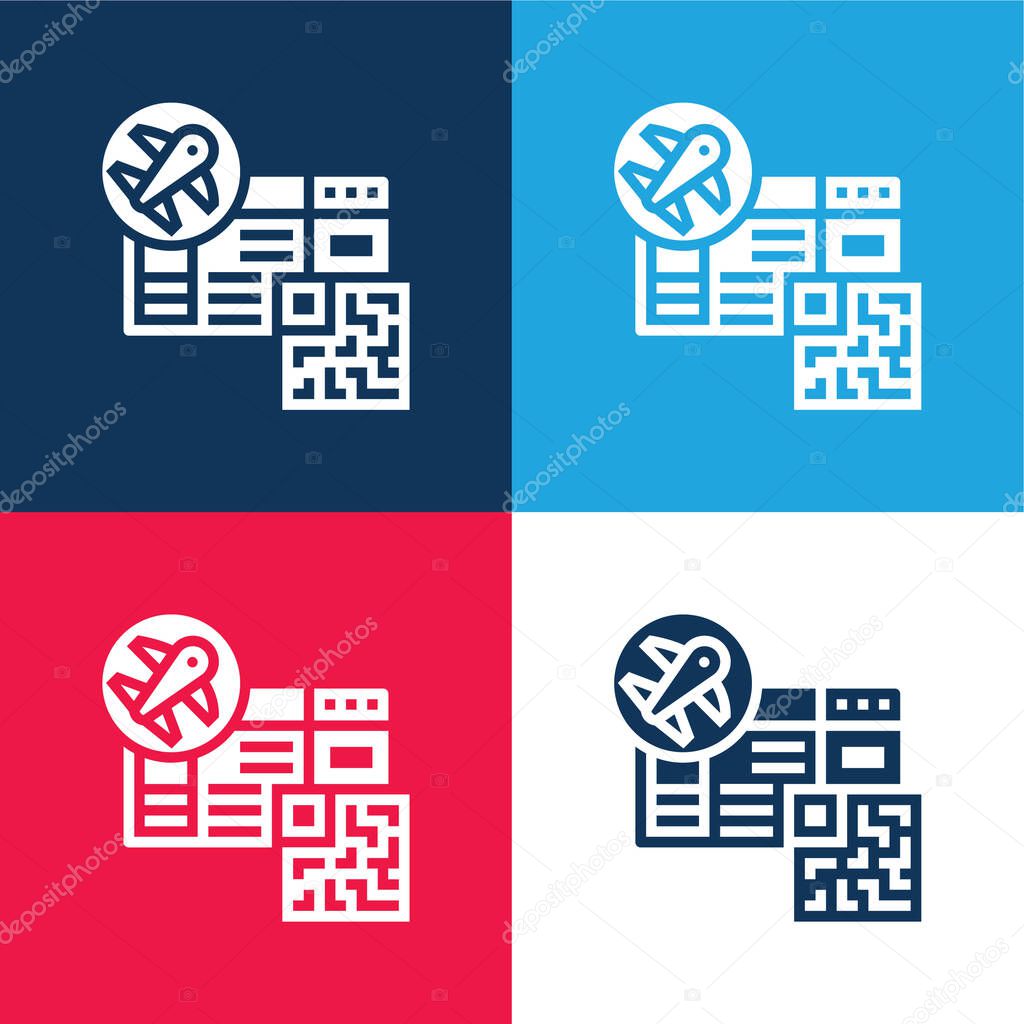 Boarding Pass blue and red four color minimal icon set