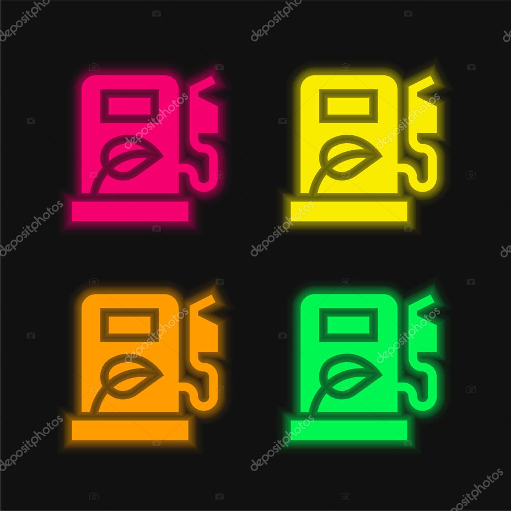 Biofuel four color glowing neon vector icon