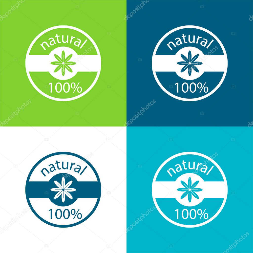 100 % Natural Badge Flat four color minimal icon set