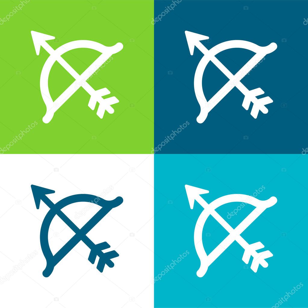 Bow And Arrow Flat four color minimal icon set