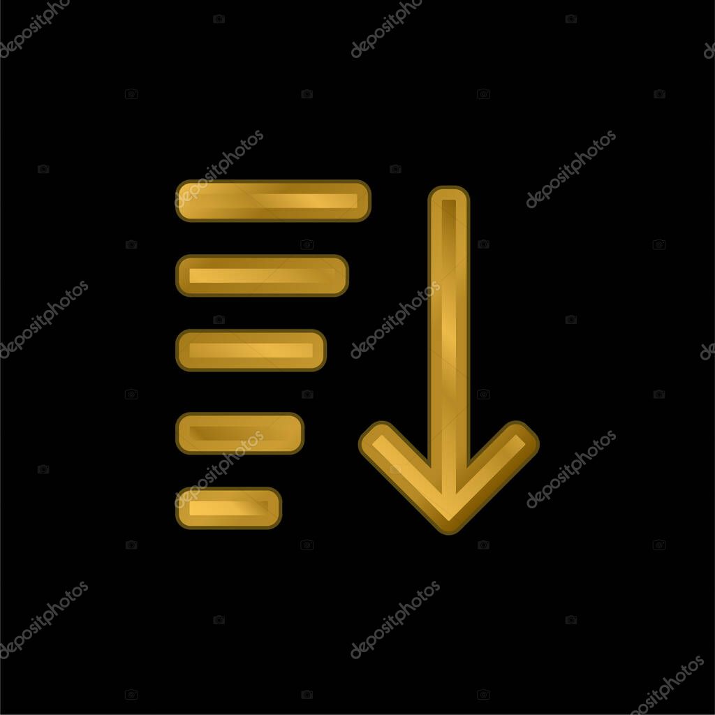 Ascending Sort gold plated metalic icon or logo vector