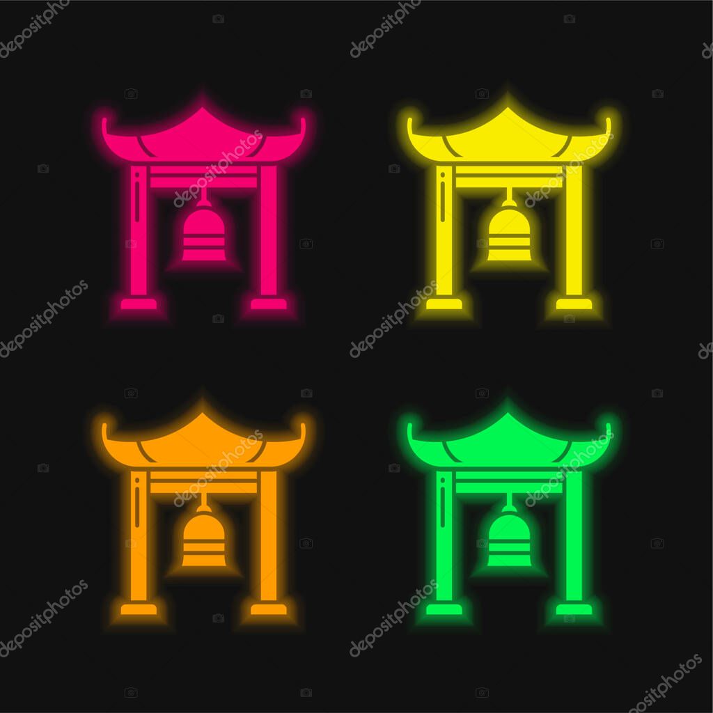 Bell four color glowing neon vector icon