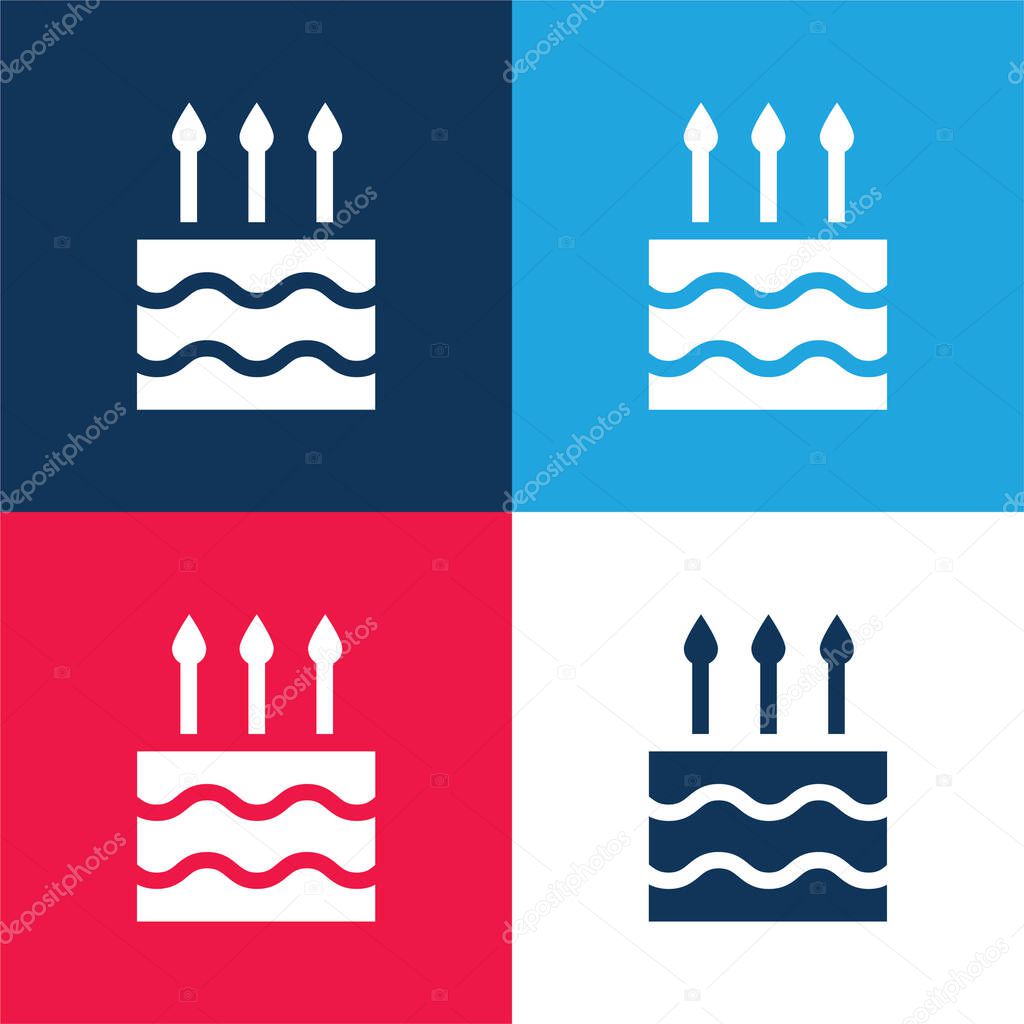 Birthday Cake blue and red four color minimal icon set