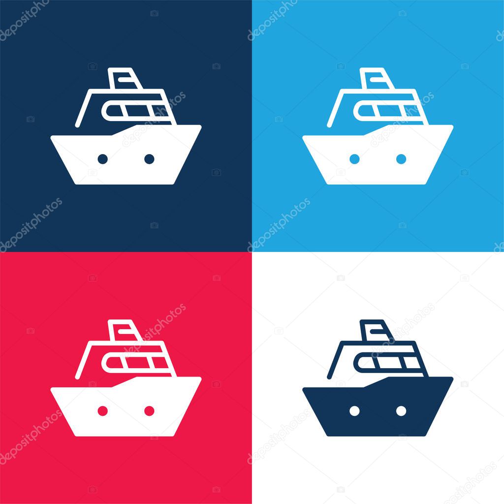 Boat blue and red four color minimal icon set