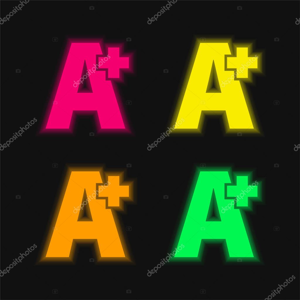 A Plus four color glowing neon vector icon